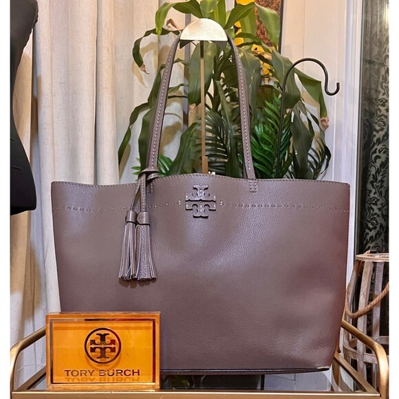 AUTHENTIC TORY BURCH TAUPE MCGRAW SHOULDER BAG - Picture 1 of 13